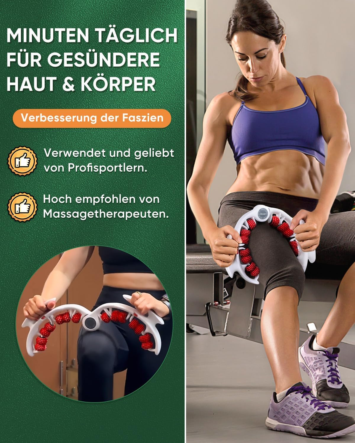 Neu Beine Roller - 360° Anti-Cellulite Massagegerät mit Griff, 14 Rollen für Oberschenkelmassage, ideal für Lipödem und Lymphdrainage