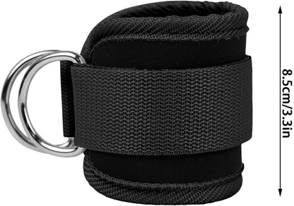 Adjustable Ankle Straps for Cable Machines | D-Ring Leg Extension and Hip Abductor Attachments for Home Gym Workouts