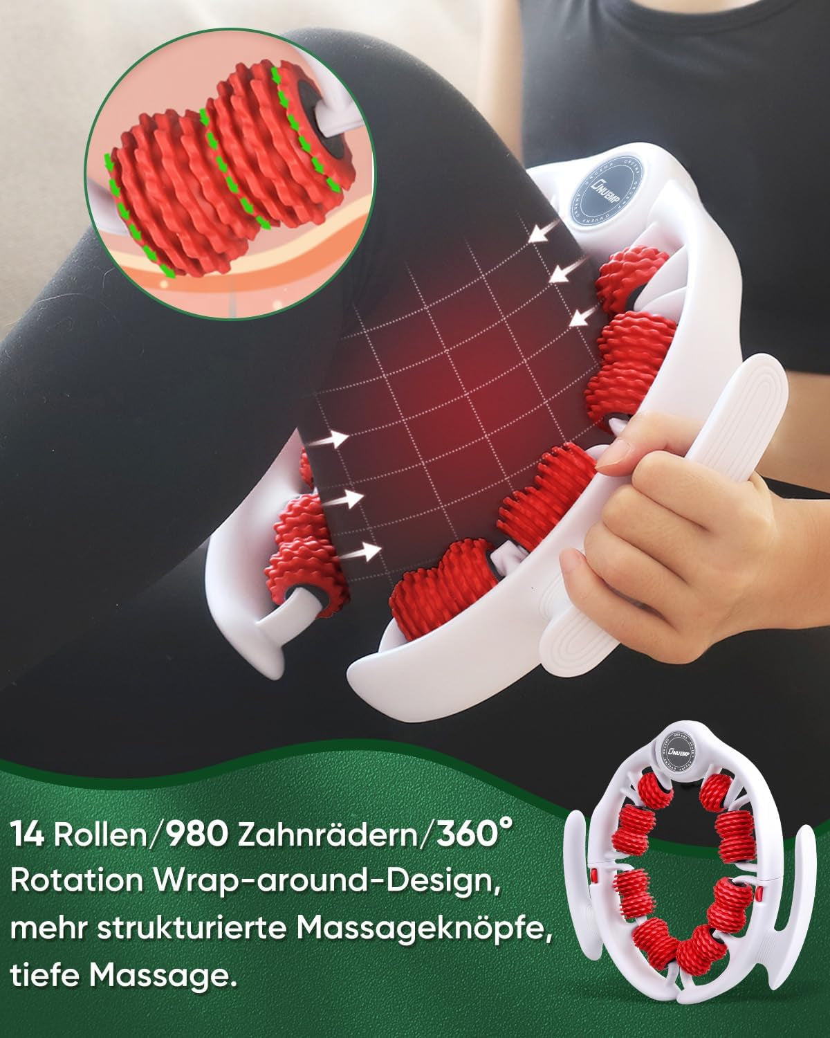 Neu Beine Roller - 360° Anti-Cellulite Massagegerät mit Griff, 14 Rollen für Oberschenkelmassage, ideal für Lipödem und Lymphdrainage